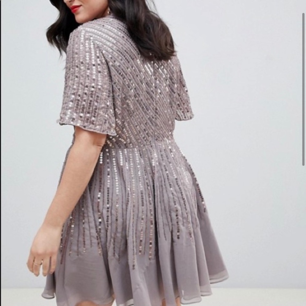 NWT ASOS sequin flutter sleeves purple dress